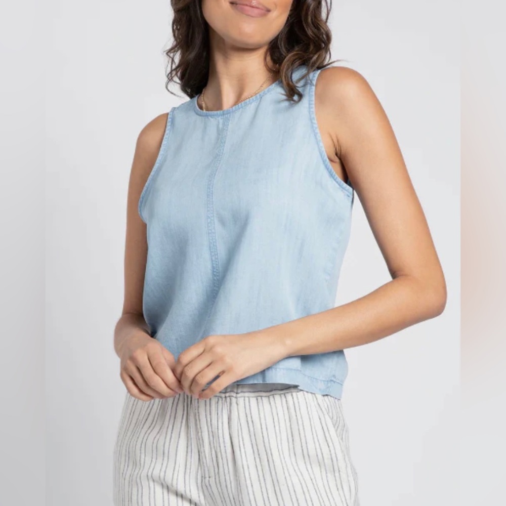 J. Crew Button-Back Chambray Tank Top in Olympo Wash